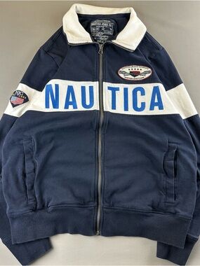 Nautica Navy, White & Blue Zip Front Shirt Jacket
